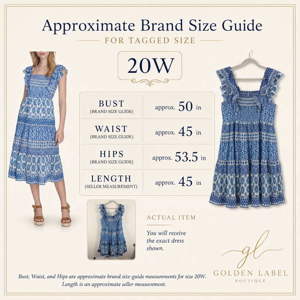 NWT Eliza J 20W Blue White Floral Smocked Midi Dress Sleeveless Pockets - Picture 8 of 8
